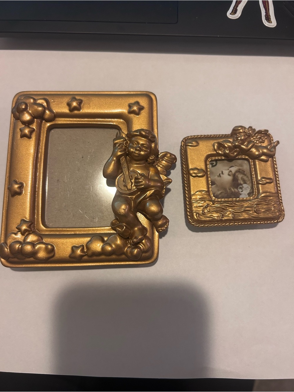New Set of 2 small adorable gold cherub picture frames